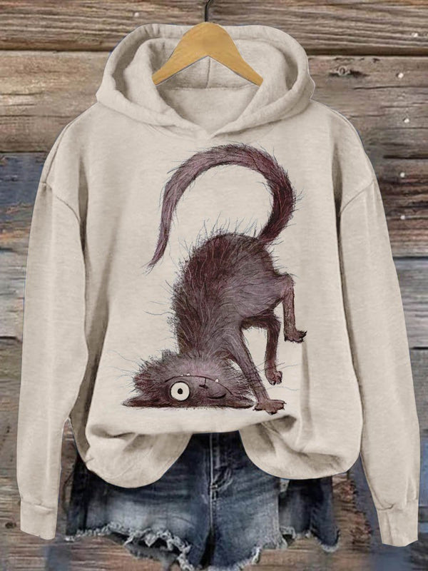 Retro Funny Cat Art Print Casual Hoodie Sweatshirt