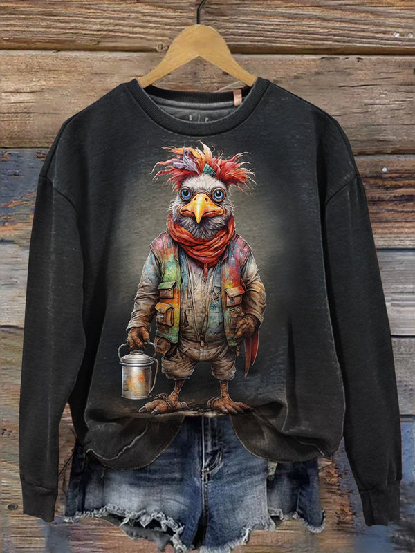 PeachBruh Christmas Gift Fun Fashion Punk Retro Chicken Design Print Casual Sweatshirt