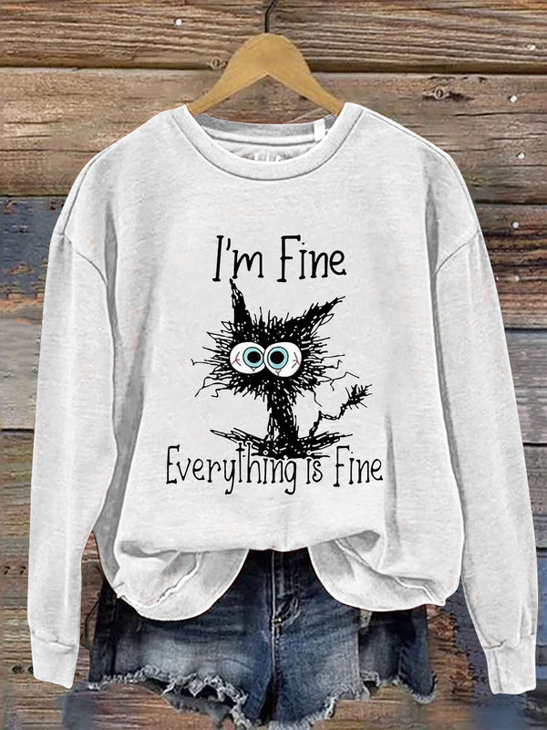 PeachBruh I'm Fine Everything Is Fine Cat Funny Letter Sweatshirt