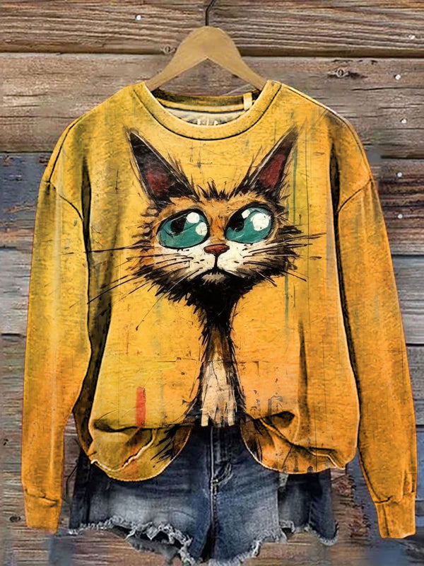 Art Print Cat Lover Casual Sweatshirt