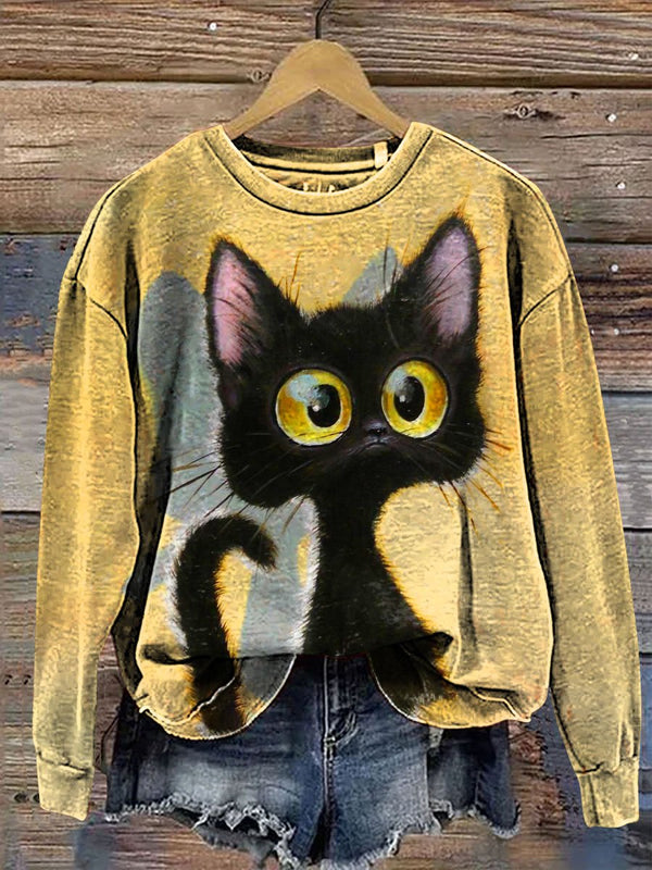 The Cat  Print Casual  Sweatshirt