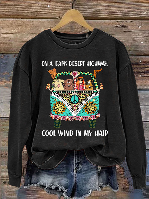 Casual On A Dark Cool Wind High Way Dog Lover Letter Print Sweatshirt