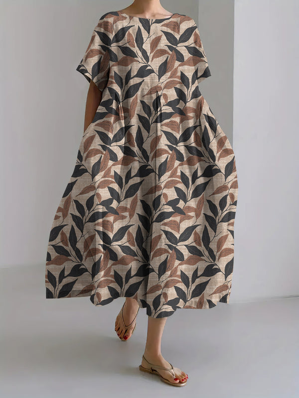 Women's Fashion Abstract Art Willow Leaf Print Dress