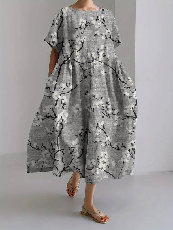 Women's Fashion Abstract Art Plum Blossom Print Dress