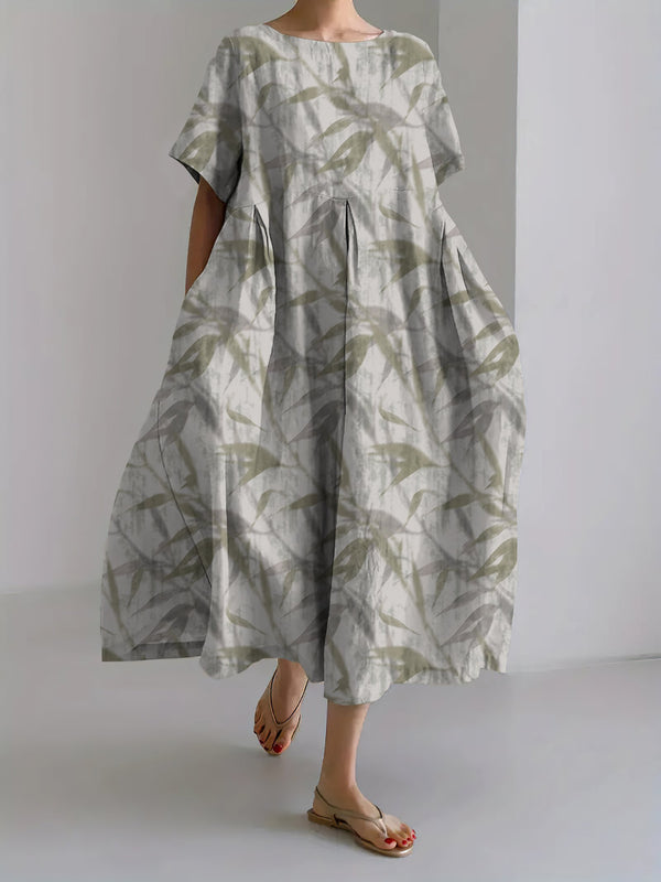 Women's Fashion Abstract Art Bamboo Leaf Print Dress