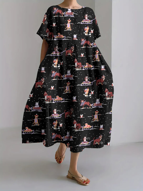 Women's Fashion Abstract Art Square Print Dress