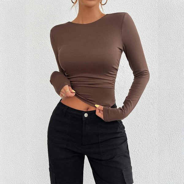 Women's round neck knitted long sleeved shirt