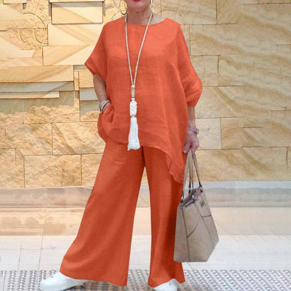 Fashion casual asymmetrical long-sleeved wide-leg pants two-piece suit