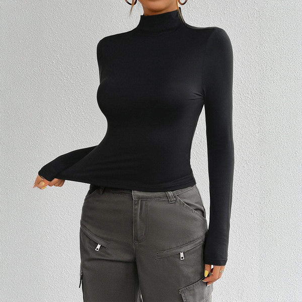 Women's slim fit solid color knitted base long sleeved top